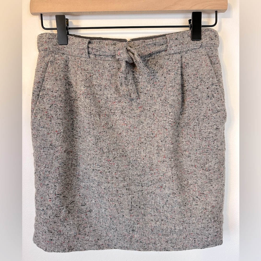J. CREW Grey Multi Wool Tweed Waist Tie Mini Skirt | Size 0